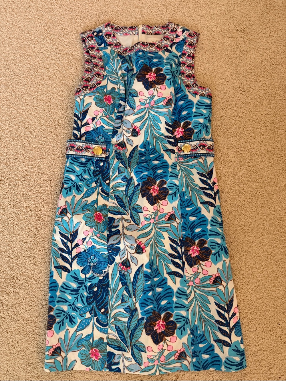 Lilly Pulitzer Teal & Pink Tropical Shift Dress—00